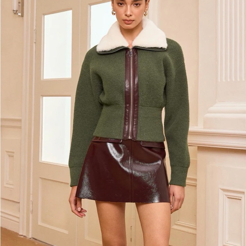 Commense Olive Bomber Jacket with Cream Collar
